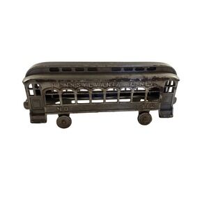Antique Cast Iron Pennsylvania Lines Trolley Car No 1412 Vintage Railroad Toy